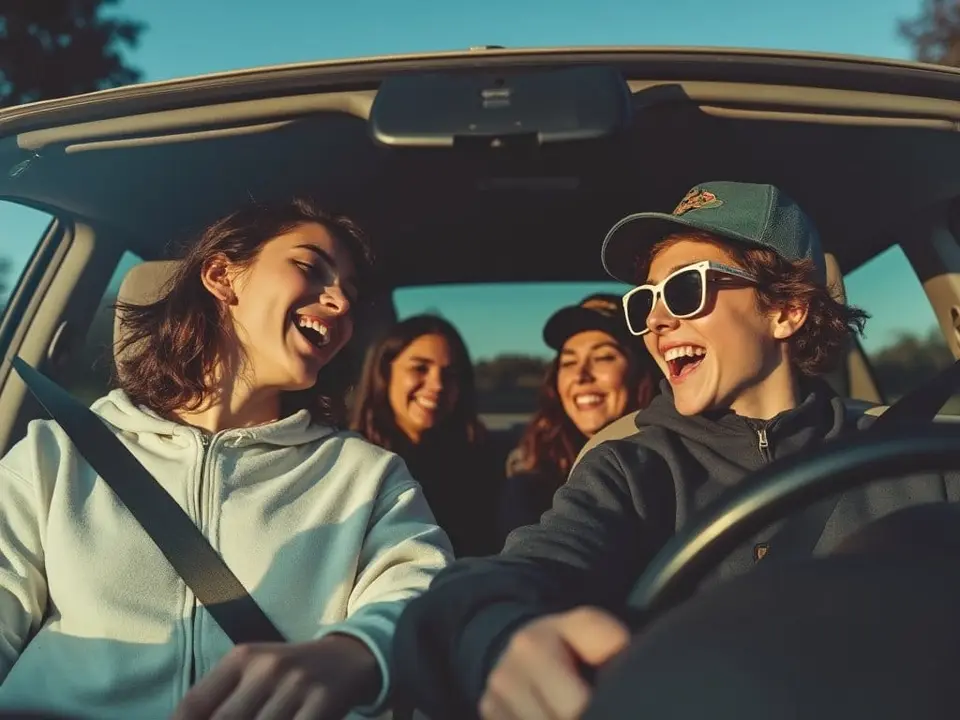 teenagers driving in a car