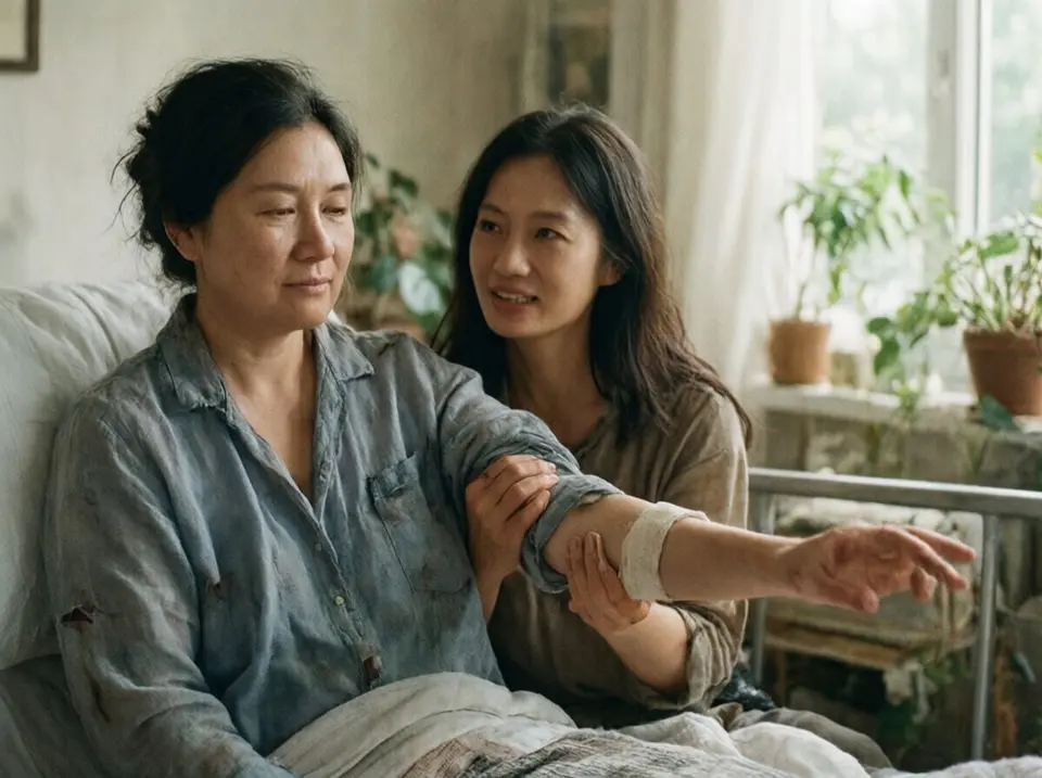 a recovering burn-injury patient with a supportive family member in Tampa
