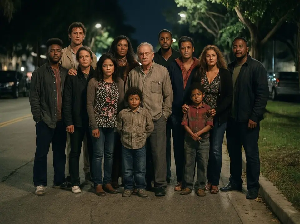 family standing together in support on a Tampa street at night after a DUI crash